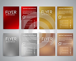 Merry Christmas Flyer design templates set A4 with abstract gold, red, silver, bronze backgrounds