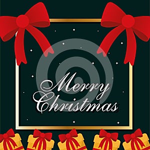 Merry christmas frame with gifts and bowties vector design