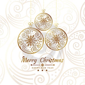 Merry Christmas getting card background with snow ball banner. Vector illustration