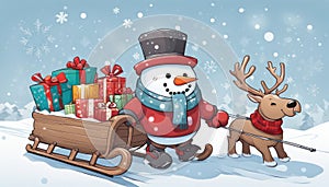 Merry Christmas with gift illustration with beard