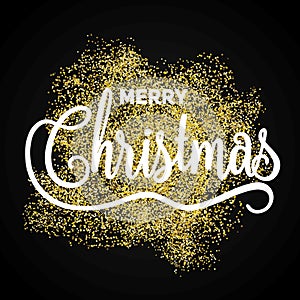 Merry Christmas gift poster. Christmas gold glittering dust with