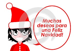 Merry Christmas, girl, cartoon, Spanish, isolated.
