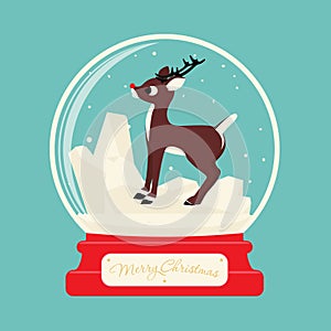 Merry christmas glass ball with Reindeer Rudolf