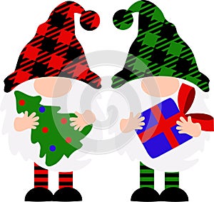 Merry Christmas Gnomes with hat vector stock design. Buffalo plaid clip art. Ranch sign. Home decor.