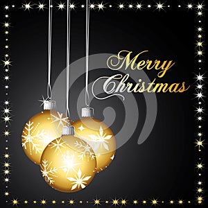 Merry Christmas. Gold and black greeting card. Ornaments with snowflakes. Vector illustration.