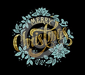 Merry Christmas Gold Calligraphic Lettering Design