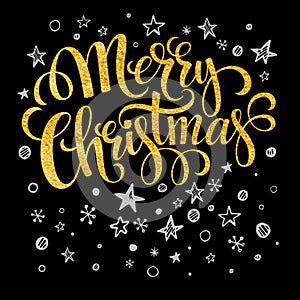 Merry Christmas gold glittering lettering design