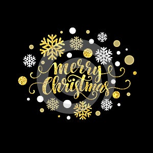 Merry Christmas gold glittering lettering design