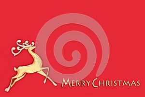 Merry Christmas Gold Reindeer on Red Background
