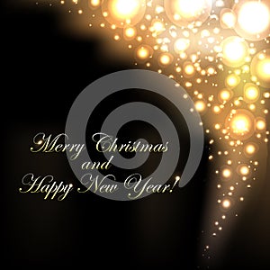 Merry Christmas Golden Background With Bokeh