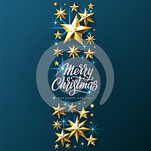 Merry Christmas Golden Star Strip on Blue Vector Illustration.