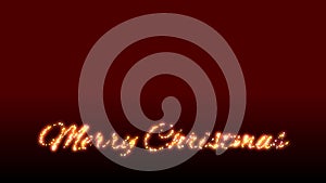 Merry Christmas golden text animation with sparkling Christmas letters imploding with particles on dark red and black background w