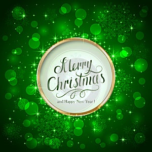 Merry Christmas on green sparkle background