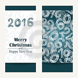 Merry Christmas greeting card. Abstract Happy New Year 2016 background. Hand drawn inscription. Vector illustration