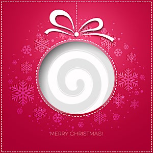 Merry Christmas greeting card with bauble. Paper