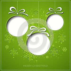 Merry Christmas greeting card with bauble. Paper