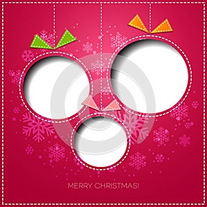 Merry Christmas greeting card with bauble. Paper