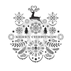 Merry christmas greeting card , black and white image