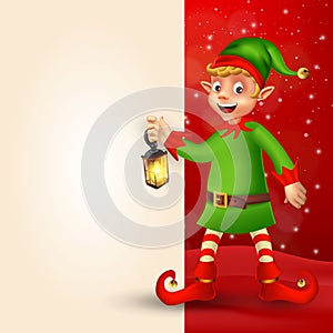 Merry Christmas greeting card with cartoon elf