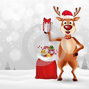 Merry Christmas greeting card with cartoon Reindeer