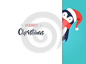 Merry Christmas greeting card with a cute baby penguin