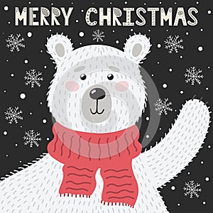 Merry Christmas greeting card with a cute bear