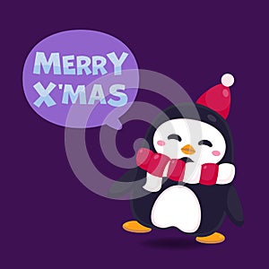 Merry Christmas greeting card with cute Santa Claus, reindeer, snowman and Christmas tree. Vector illustration Cute Christmas char