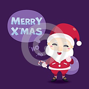 Merry Christmas greeting card with cute Santa Claus, reindeer, snowman and Christmas tree. Vector illustration Cute Christmas char