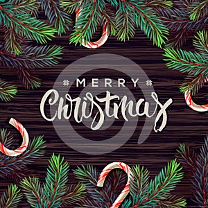 Merry Christmas greeting card with decor
