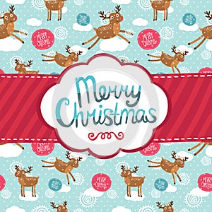 Merry Christmas greeting card with deer pattern.