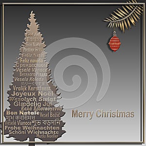 Merry Christmas greeting card in different languages