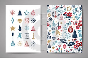 Merry Christmas greeting card. Hand drawn vector illustration. Winter theme greeting card.