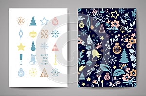 Merry Christmas greeting card. Hand drawn vector illustration. Winter theme greeting card.