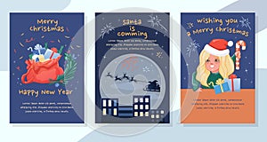 Merry Christmas greeting card holidays flyer set