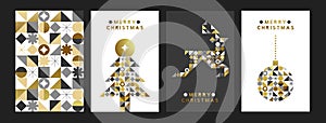 Merry Christmas gold geometric mosaic card set