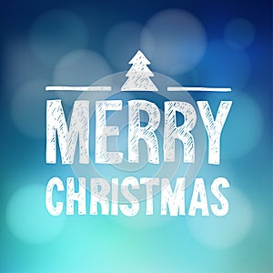Merry christmas greeting card, invitation, hand drawn text, christmas tree