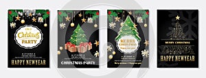 Merry christmas greeting card and party invitations on black background. Vector illustration element for happy new year flyer bro