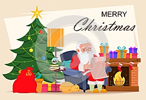 Merry Christmas greeting card with Santa Claus