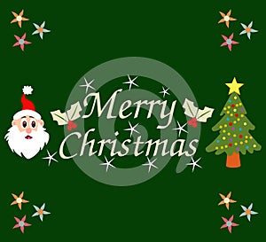 Merry Christmas Greeting Card with Santa and Tree