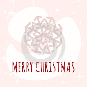 Merry Christmas greeting card in Scandinavian style with a snowflake. Vector illustration