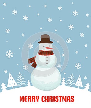 Merry christmas greeting card with snowman