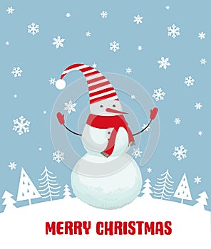 Merry christmas greeting card with snowman