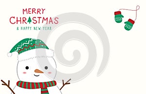 Merry Christmas greeting card with Snowman, Cute character