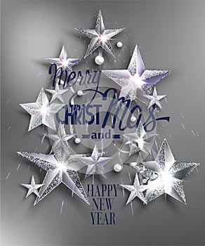 Merry christmas greeting card with stars.