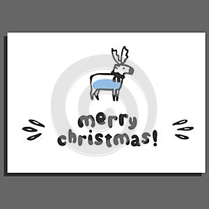 Merry christmas greeting card template with cute cartoon reindeer