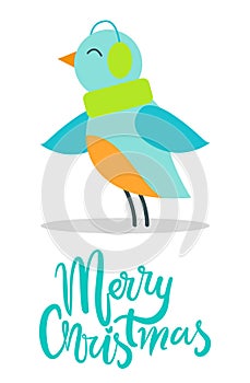 Merry Christmas Greeting Card Tiny Bird Earpieces