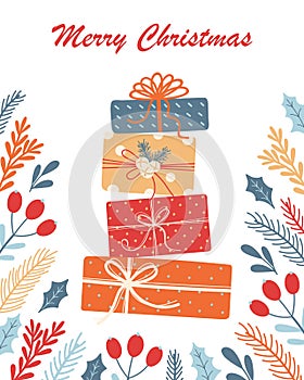 Merry Christmas greeting card, vector illustration