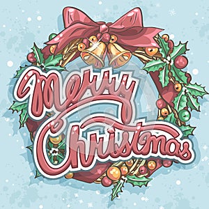 Merry Christmas greeting card with wreath