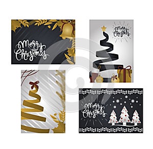 Merry christmas, greeting cards creative layout set icons