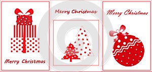 Merry christmas greeting cards, flat new year elements, red and white